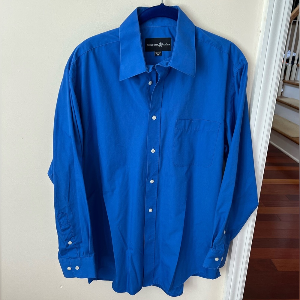 Men’s Blue Beverly Hills Polo Club Reg Fit Button Down Long Sleeve Dress Shirt